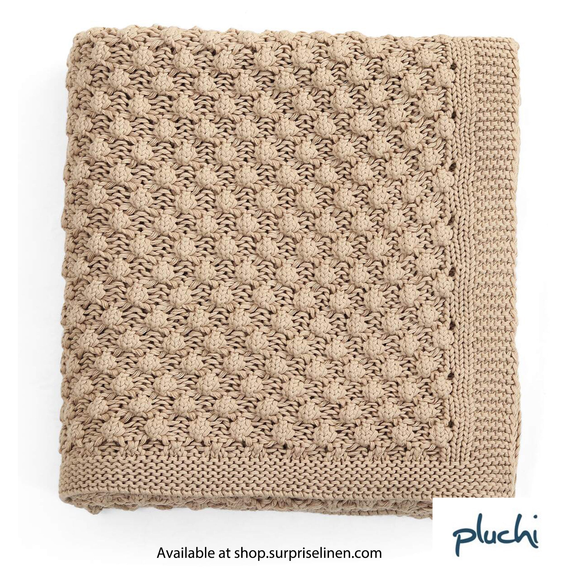 Pluchi - Popcorn Knit Cotton Knitted Throw /Blanket For Round The Year Use (Light Beige)