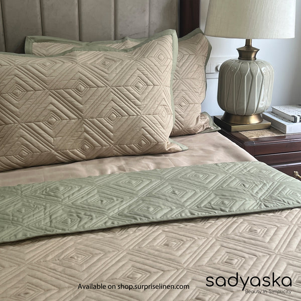 Sadyaska - Ripple Cotton Rich Reversible Bedspread Set (Forest Green & Sand)