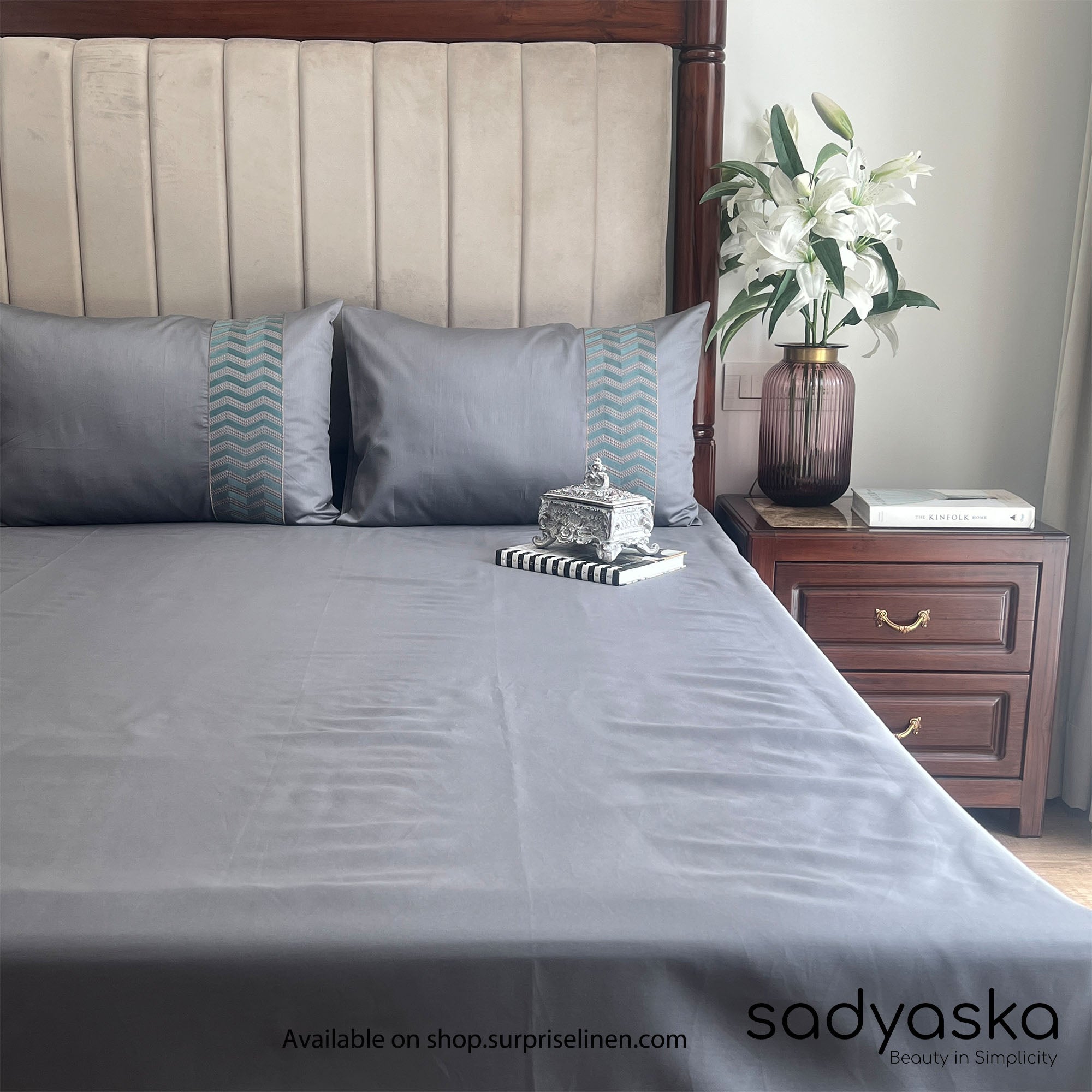 Sadyaska - Chevron Collection Cotton Rich 3 Pcs Bedsheet Set (Dark Grey)