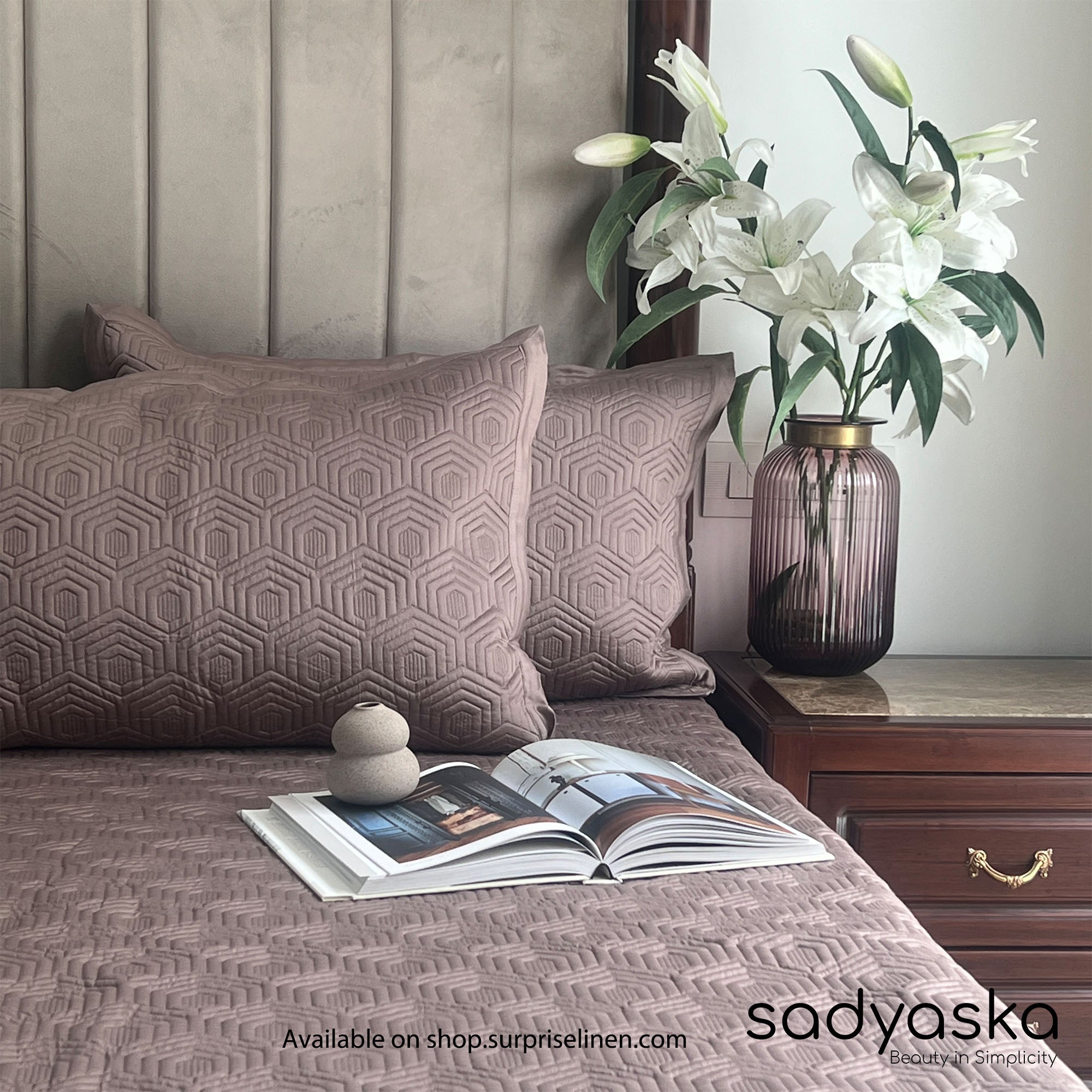 Sadyaska - Zephyr Cotton Reversible Bedspread Set (Taupe)