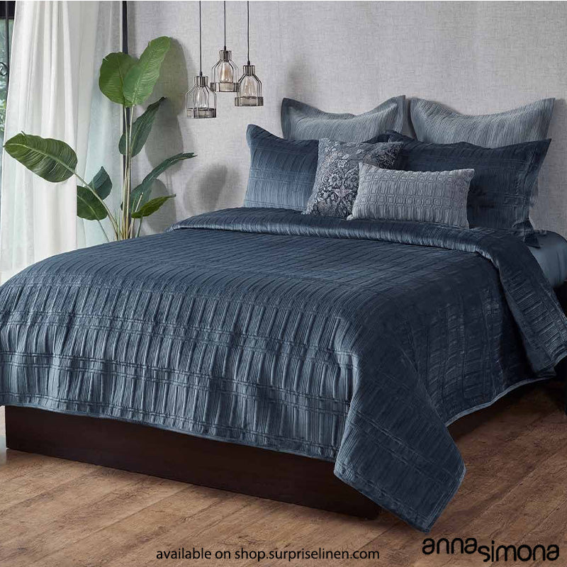 Anna Simona - Galore 7 Pcs Velvet Bed Cover Set (Navy Blue )