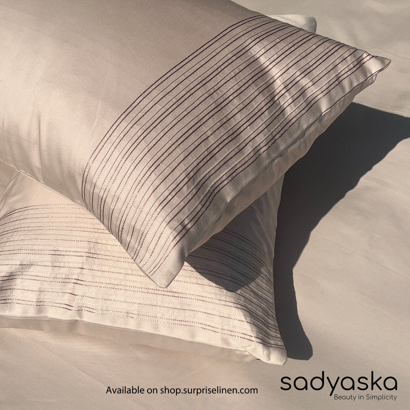 Sadyaska - Pinstripe Collection 300 TC Cotton Satin Bedsheet Set (Buff)