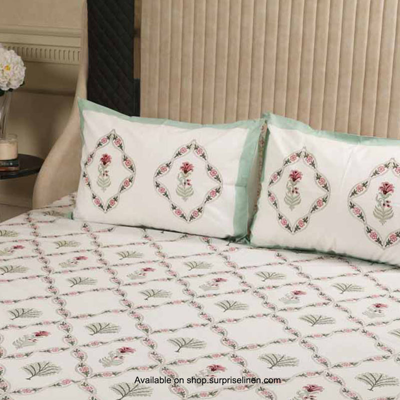 Surprise Home - Etonner Block Print Collection 300 TC Cotton Dandelion Green Bedsheet Set