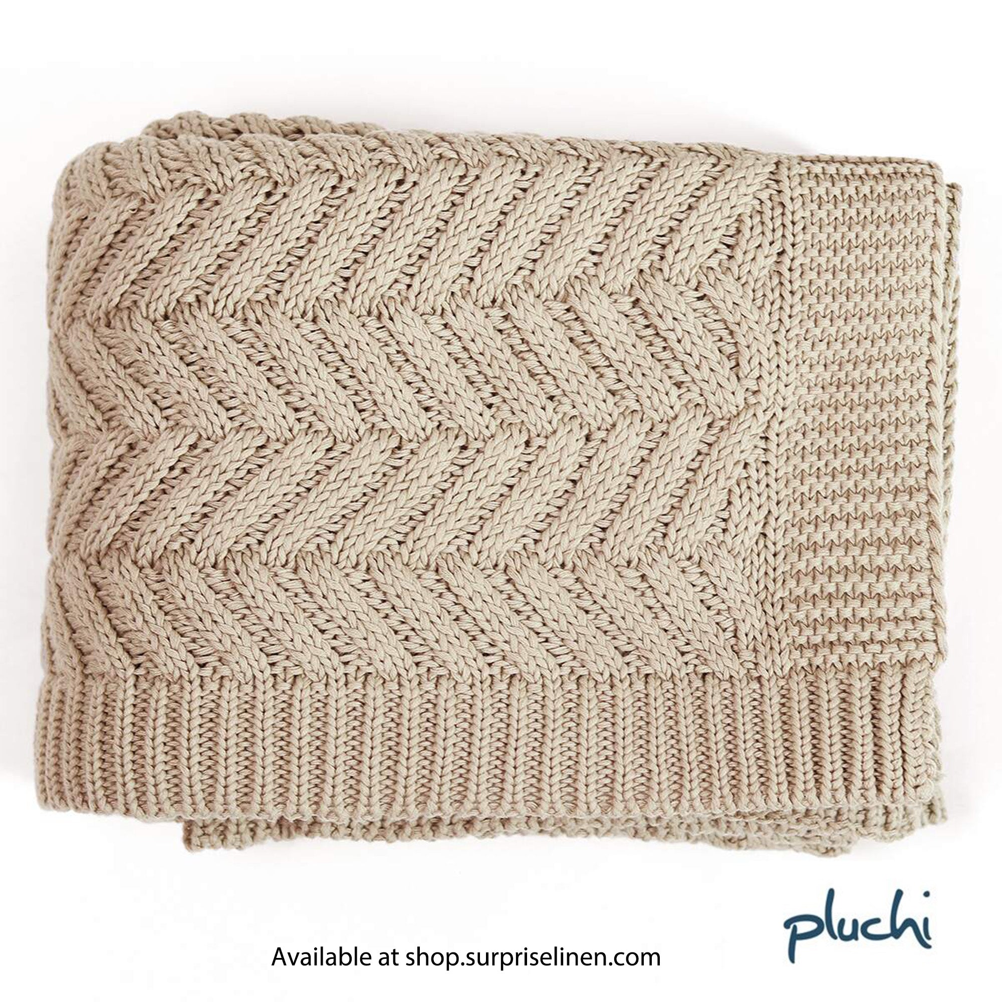 Pluchi - Chevron Cotton Knitted Throw /Blanket For Round The Year Use (Oatmeal)