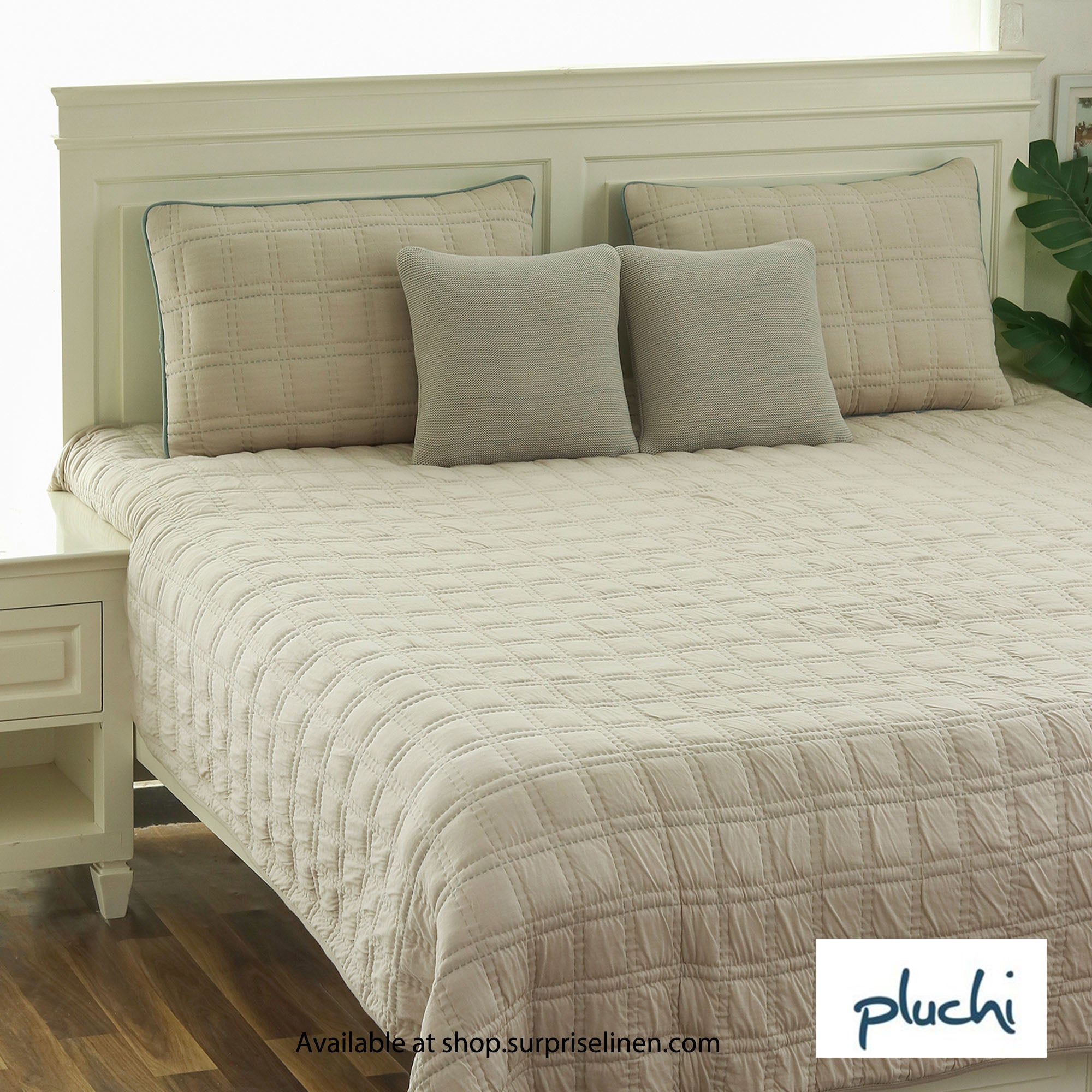 Pluchi - Miraya 100% Premium Cotton 5 Pcs King Size Bed Cover Set (Pale Whisper)