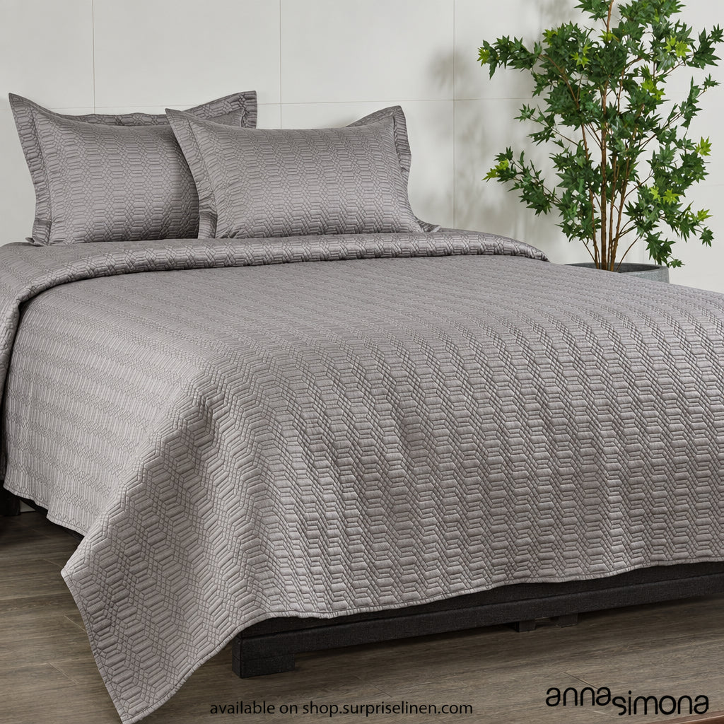 Anna Simona - Regatta 3 Pcs 400 TC Cotton Satin Bed Cover Set (Grey)