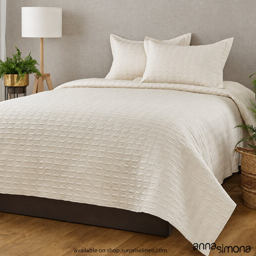 Anna Simona - Regatta 3 Pcs 400 TC Cotton Satin Bed Cover Set (Sesame)