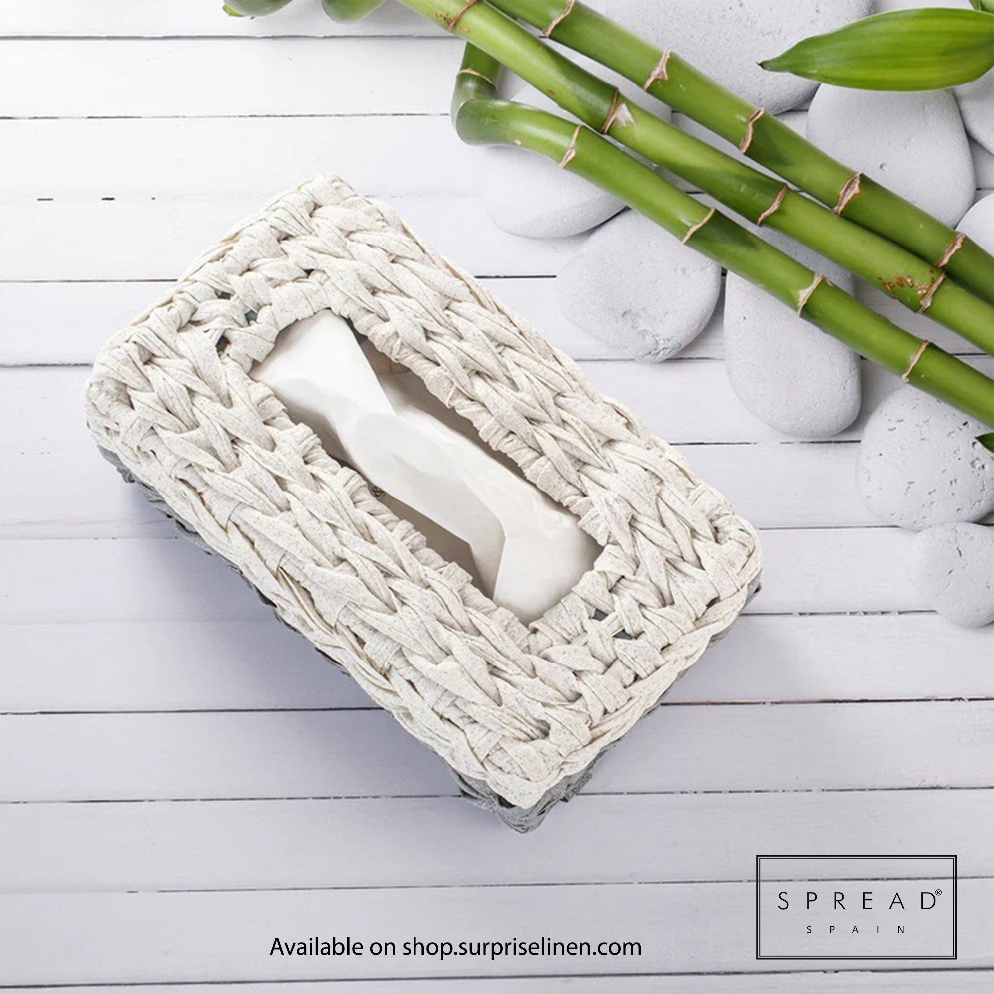 Spread Spain - Waterproof & Moisture Proof Synthetic Rattan Interknit Tissue Box (White & Grey)