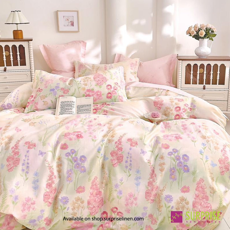Surprise Home - Fresco Collection Wildflower Trails 100% Cotton 3 Pcs Bedsheet Set (Cream Pink)