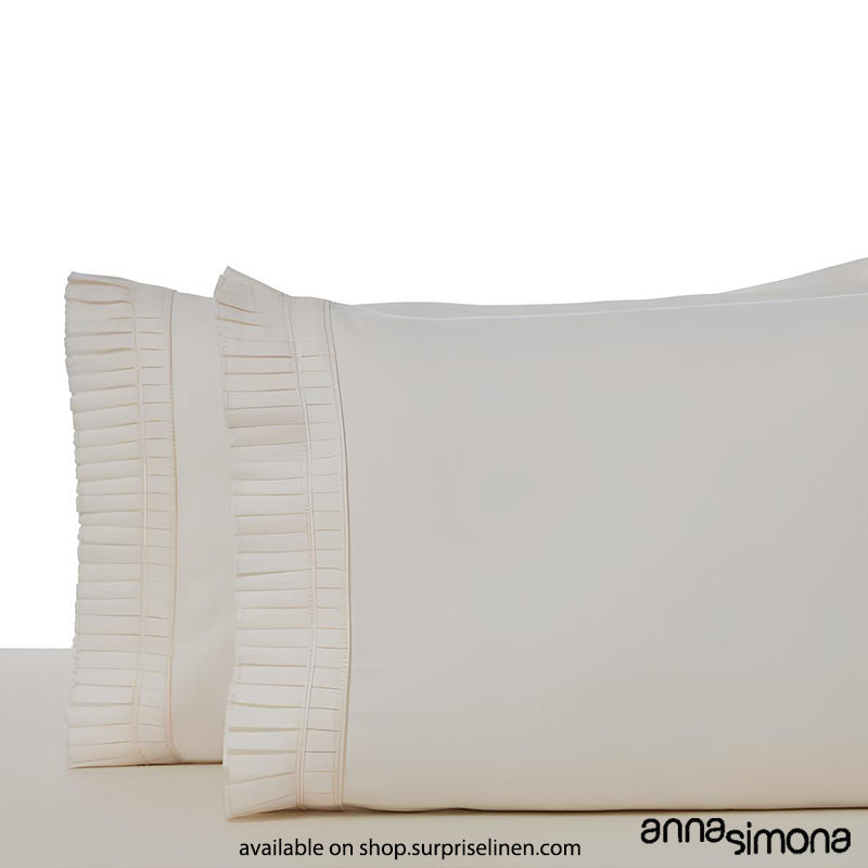 Anna Simona - Oxford King Size 400 TC Cotton Satin King Size Bedsheet Set (Off White)