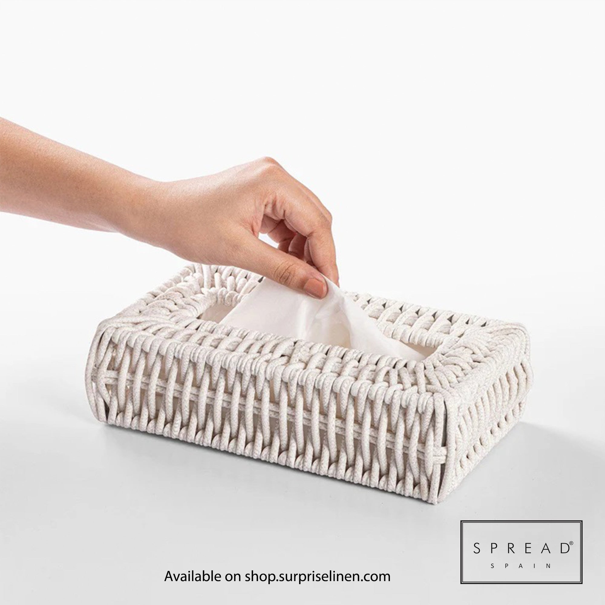 Spread Spain - Waterproof & Moisture Proof Synthetic Rattan Interweave Tissue Box (White)