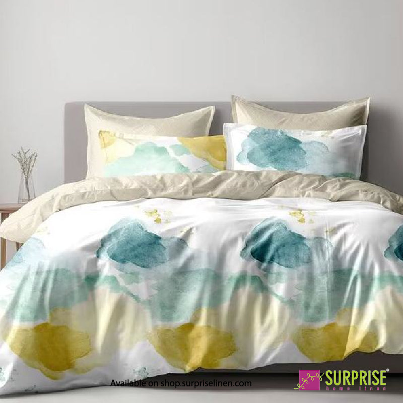 Surprise Home - Essenze Luxe Collection Aqua Blooms Digital 100% Cotton 3 Pcs Bedsheet Set (Aqua Blue)