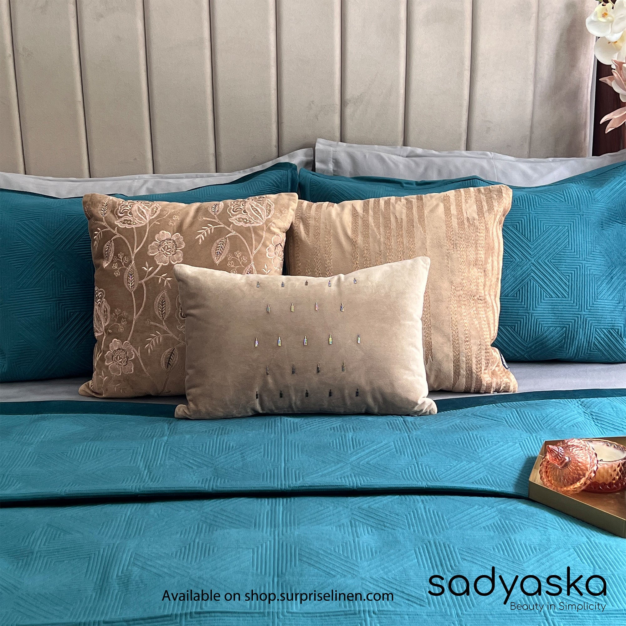 Sadyaska - Bonito Velvet Bedspread Set (Emerald Green)