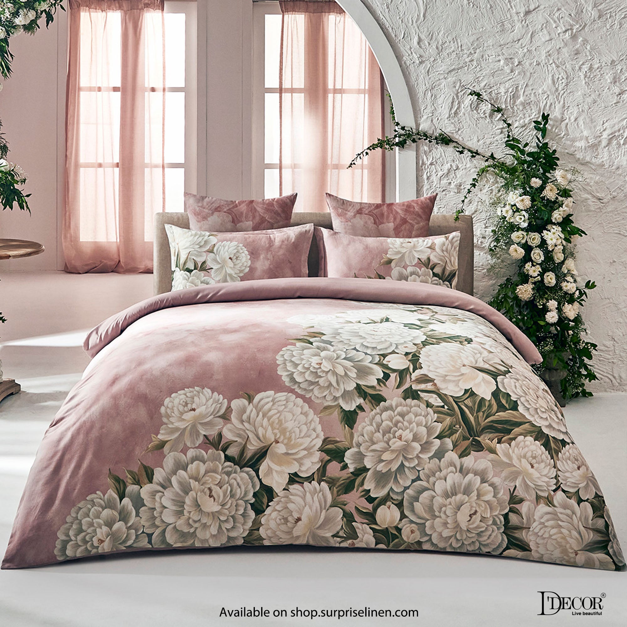 D'Decor - Fleur Collection Peach Blush Bed Sheet Set