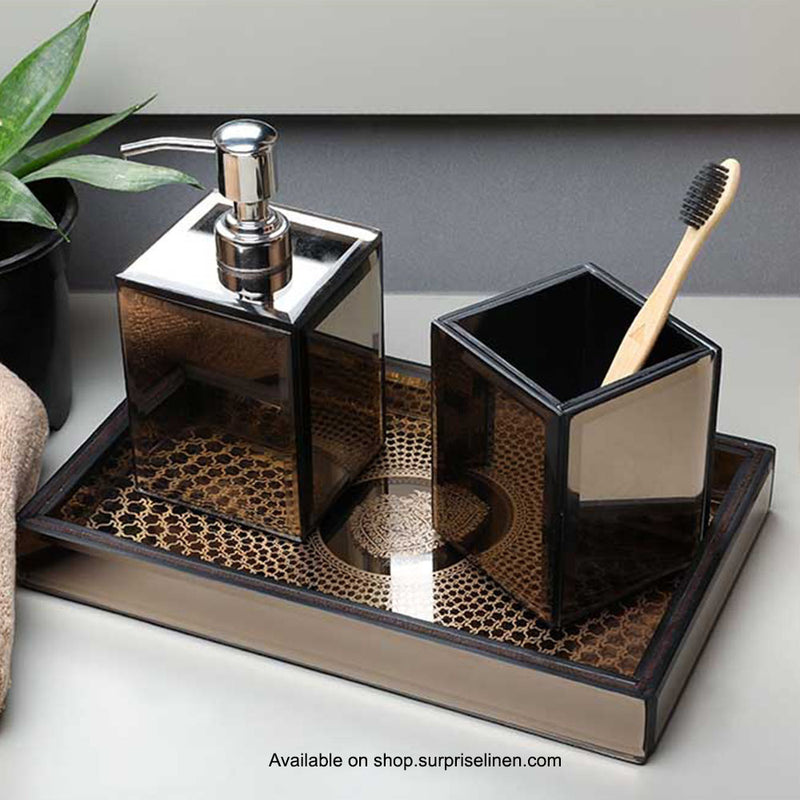 Surprise Home - Etonner Circular Mirror 3 Pcs Bath Set (Brown)