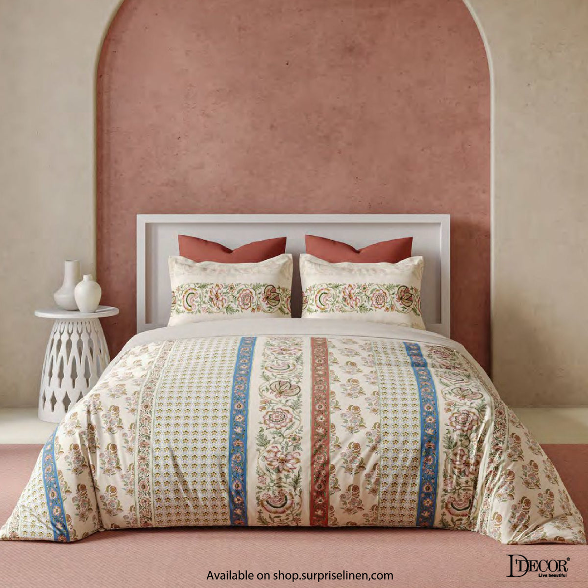 D'Decor - Bahara Collection Celeste Super King Size Bedsheet Set (Brick Dust)