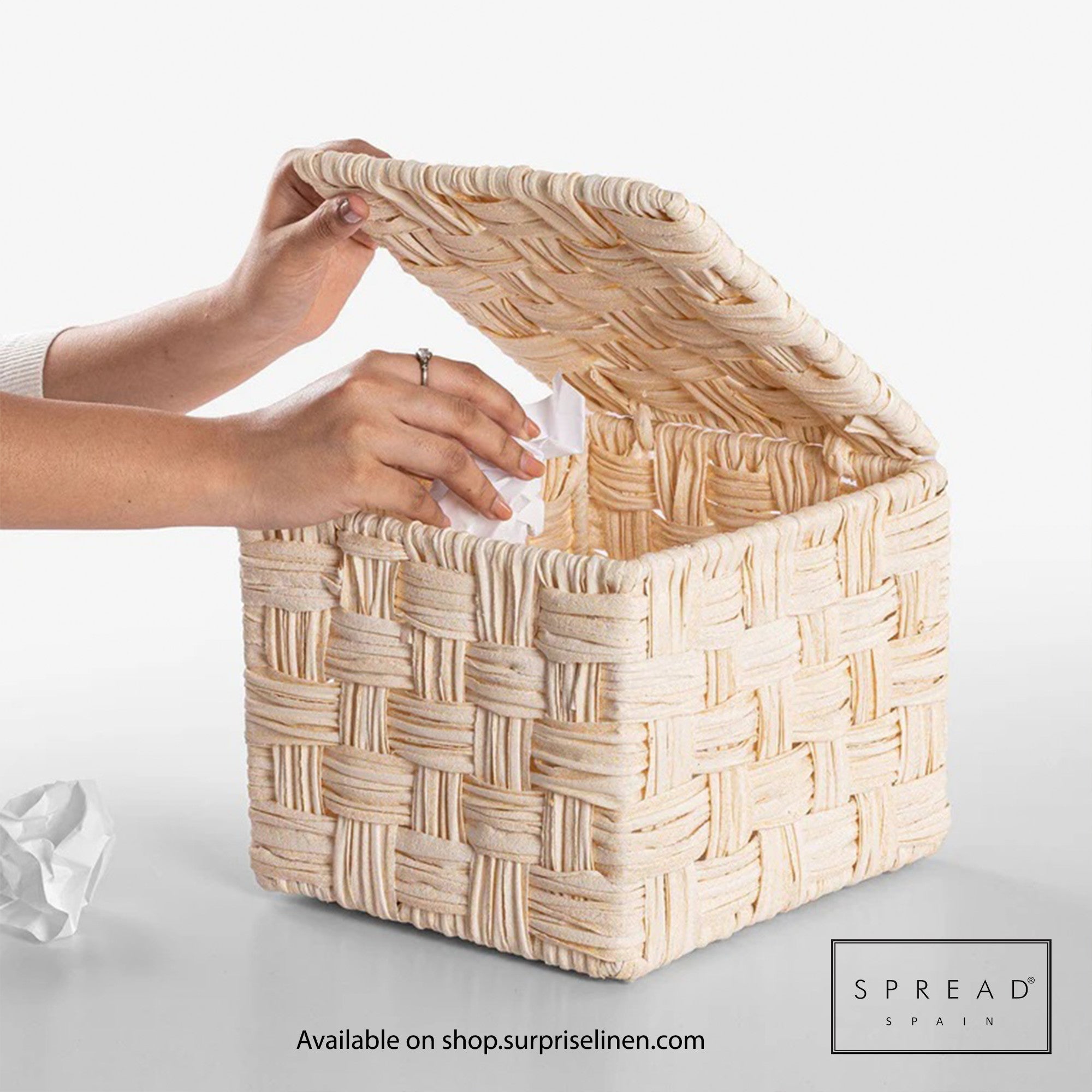 Spread Spain - Waterproof & Moisture Proof Synthetic Rattan Criss Cross Dustbin (Off White)