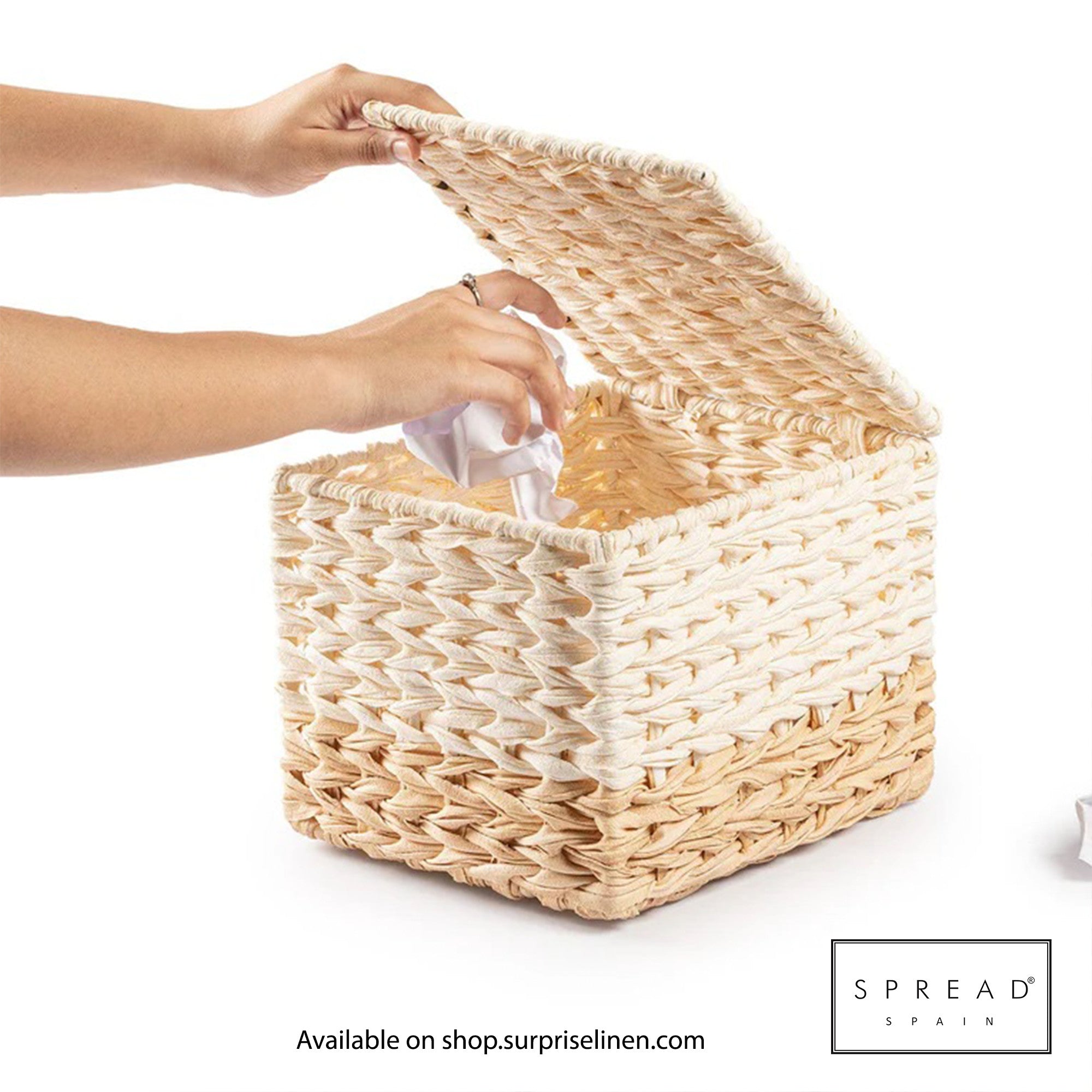 Spread Spain - Waterproof & Moisture Proof Synthetic Rattan Interknit Dustbin (Cream & Brown)