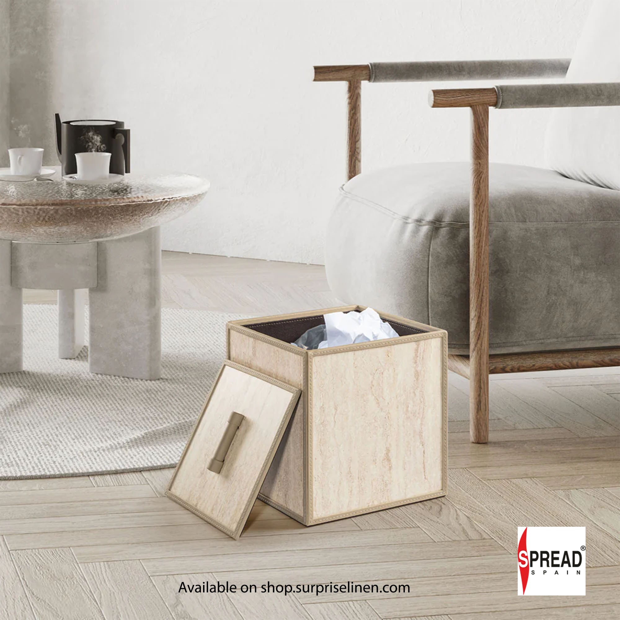 Spread Spain - Marble Satvario Collection Dustbin (Beige Bottocino)