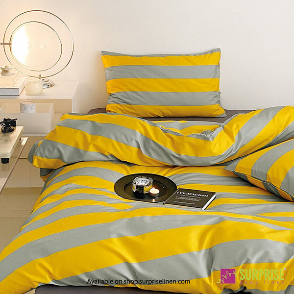 Luxury Edit by Surprise Home - Maison Collection 300TC Pure Cotton 3 Pcs Super King Size Bedsheet Set (Yellow & Grey)
