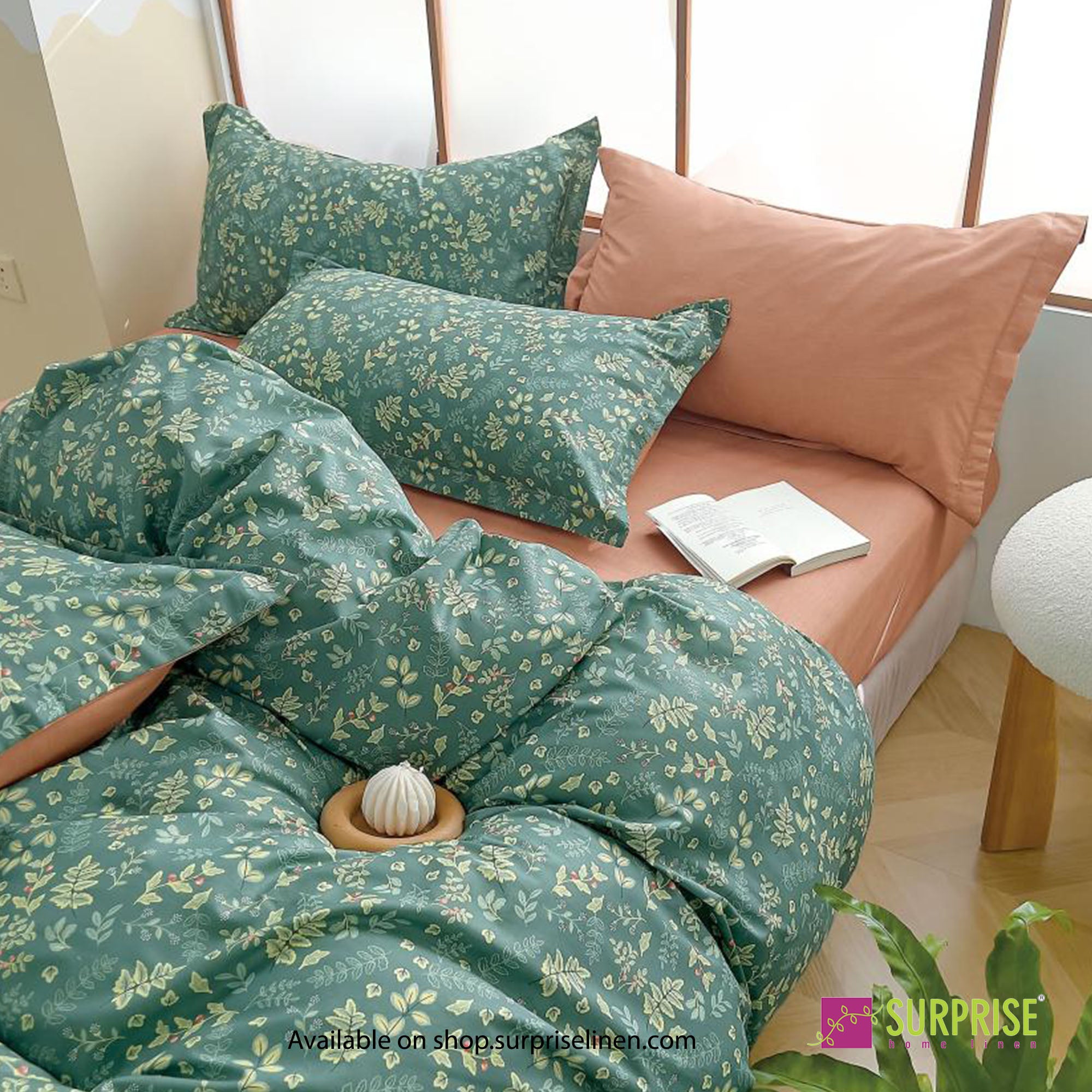 Flora Collection by Surprise Home - Super King Size 3 Pcs Bedsheet Set in 350 TC Premium Cotton Fabric (Green Blue)