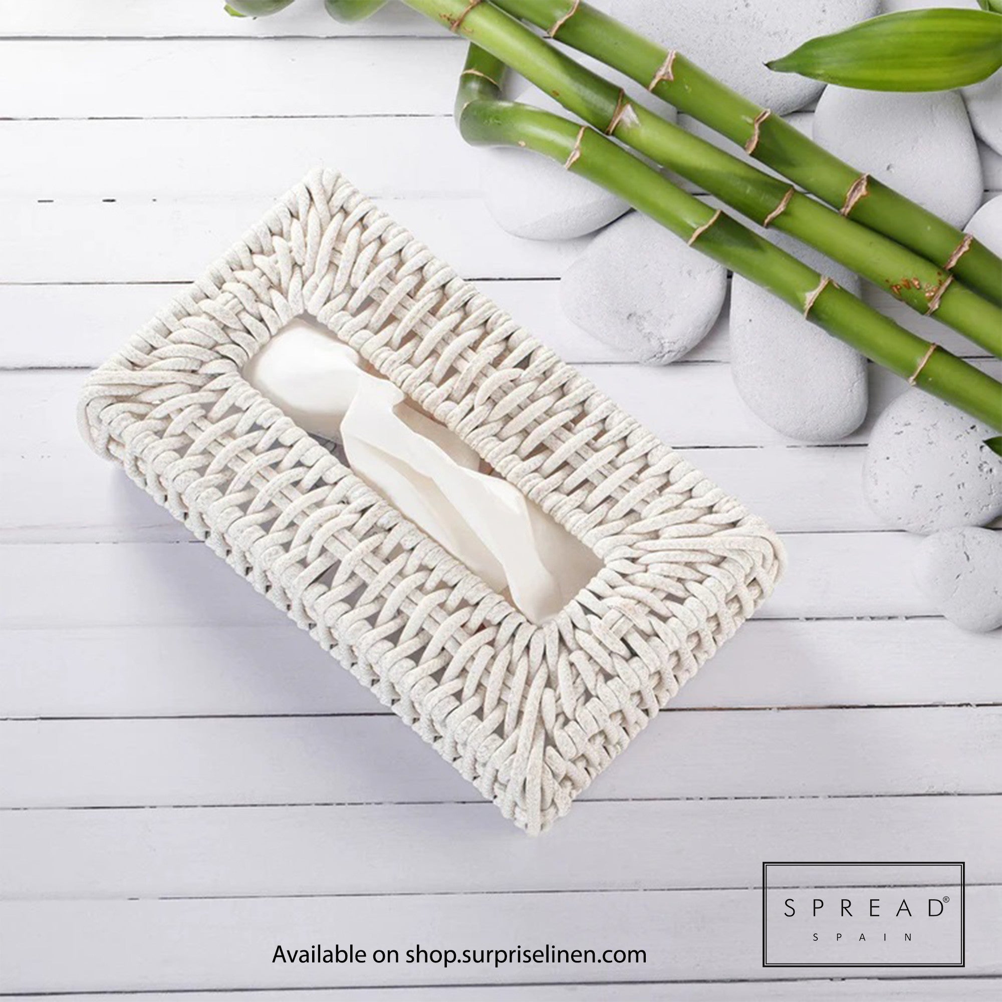 Spread Spain - Waterproof & Moisture Proof Synthetic Rattan Interweave Tissue Box (White)