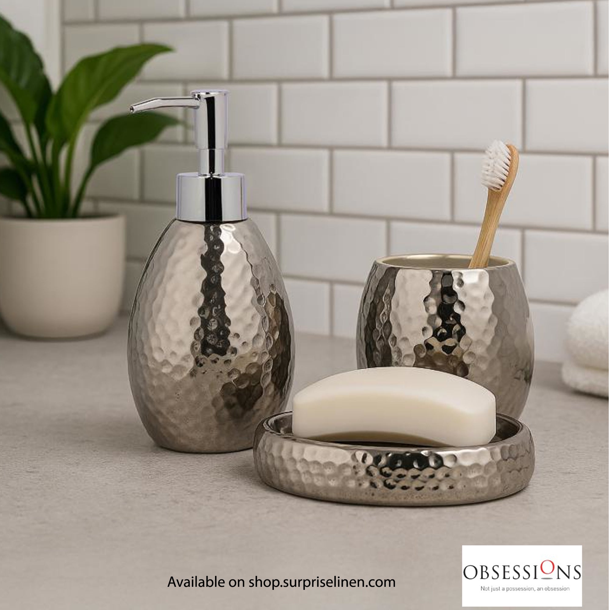 Obsessions - Earth Collection Luxury Bathroom Accessory Set (Silver)