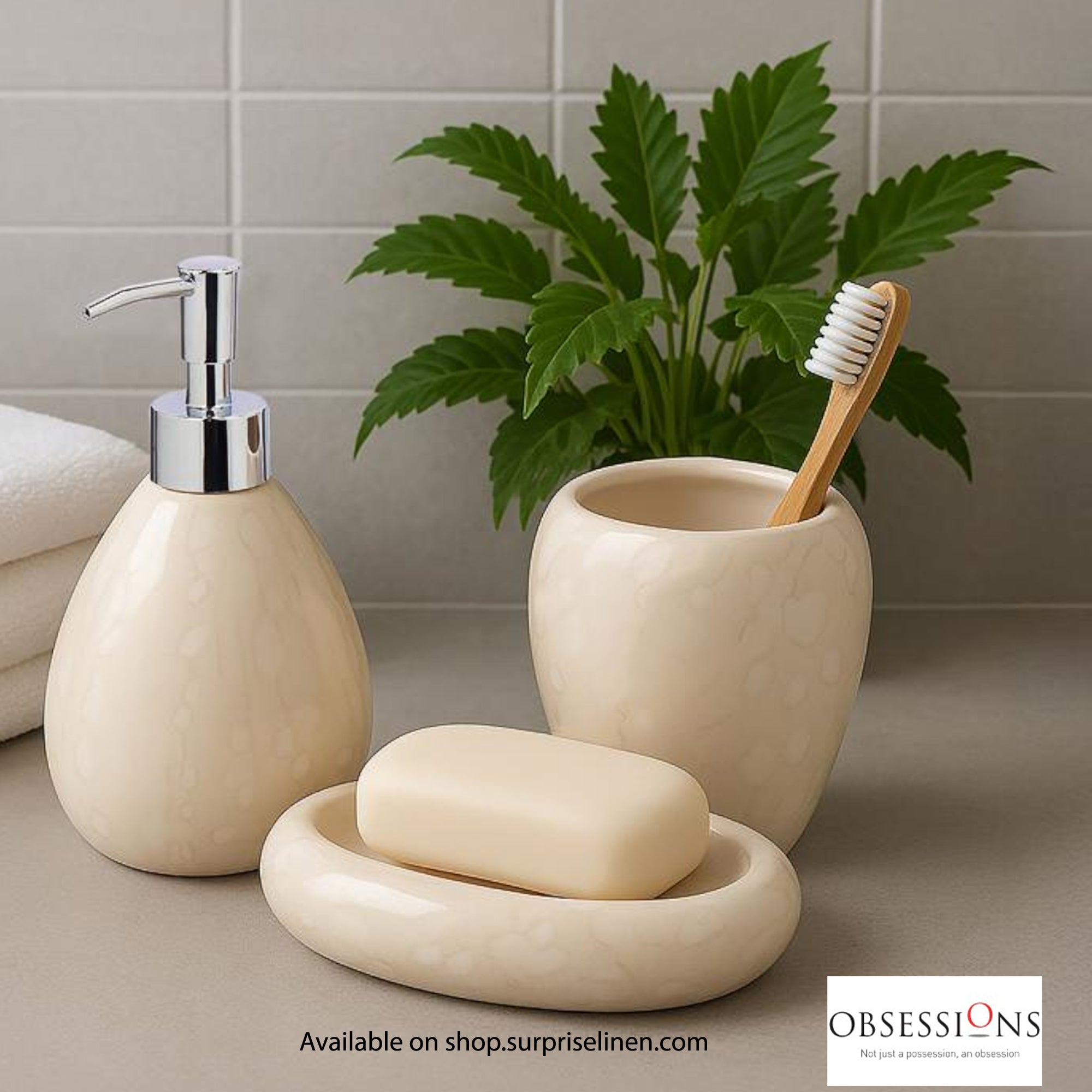 Obsessions - Earth Collection Luxury Bathroom Accessory Set (Cream Ivory)