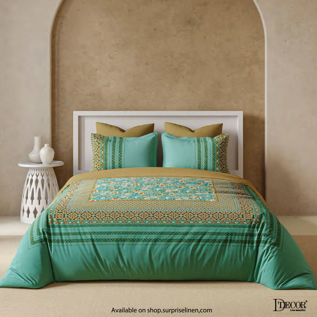 D'Decor - Bahara Collection Angela Super King Size Bedsheet Set (Ocean Wave)