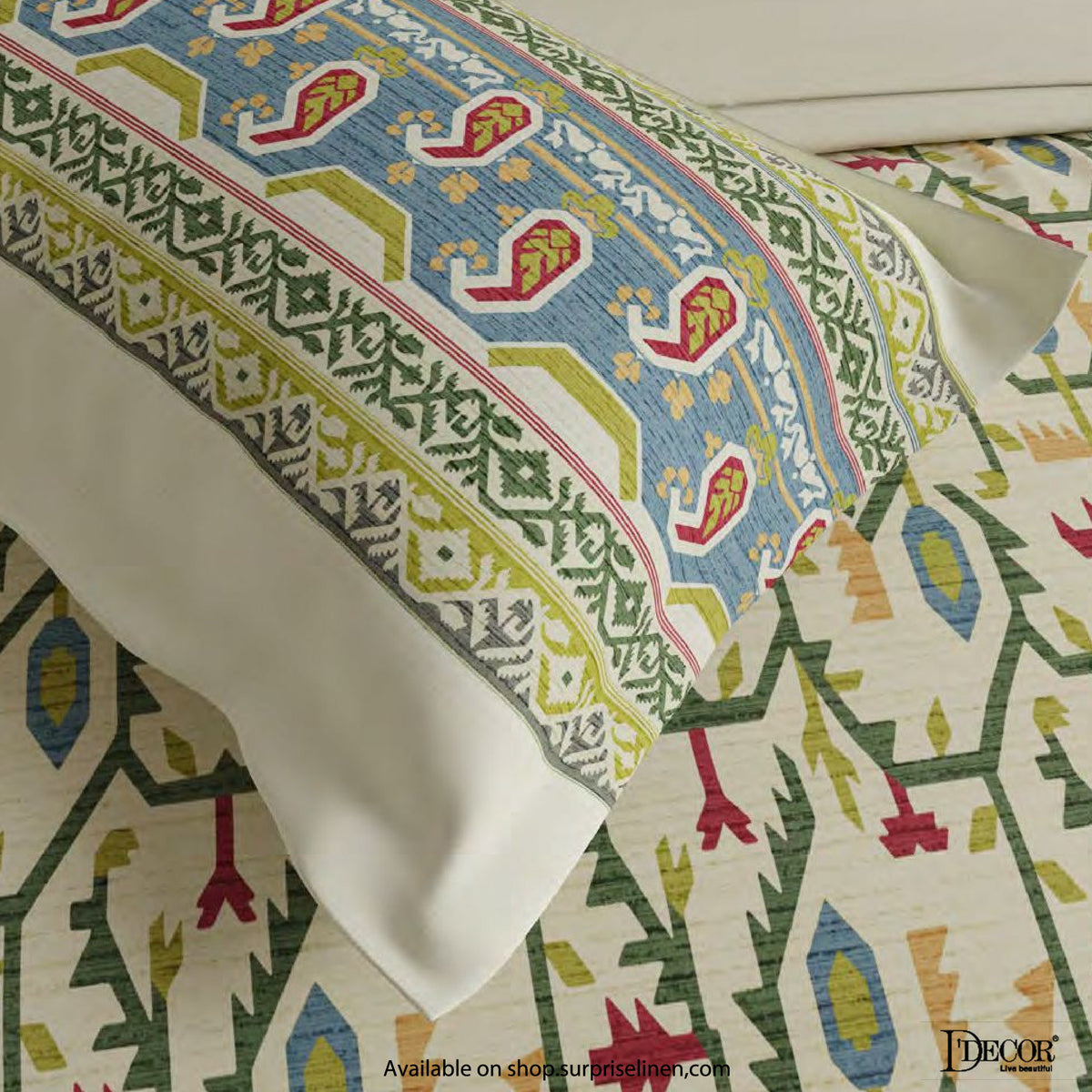 D'Decor - Jamdani Collection Mridujaal Super King Size Bedsheet Set (Lentil Sprout)
