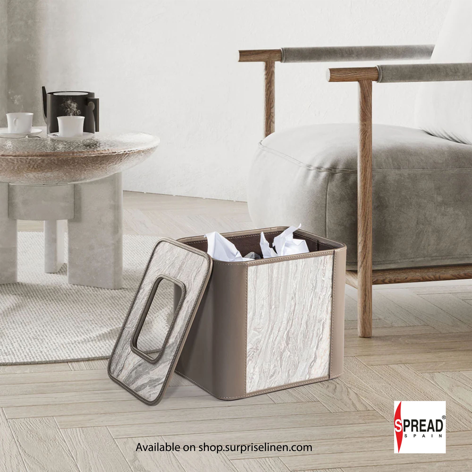 Spread Spain - Marble Satvario Collection Dustbin (White Emperador)