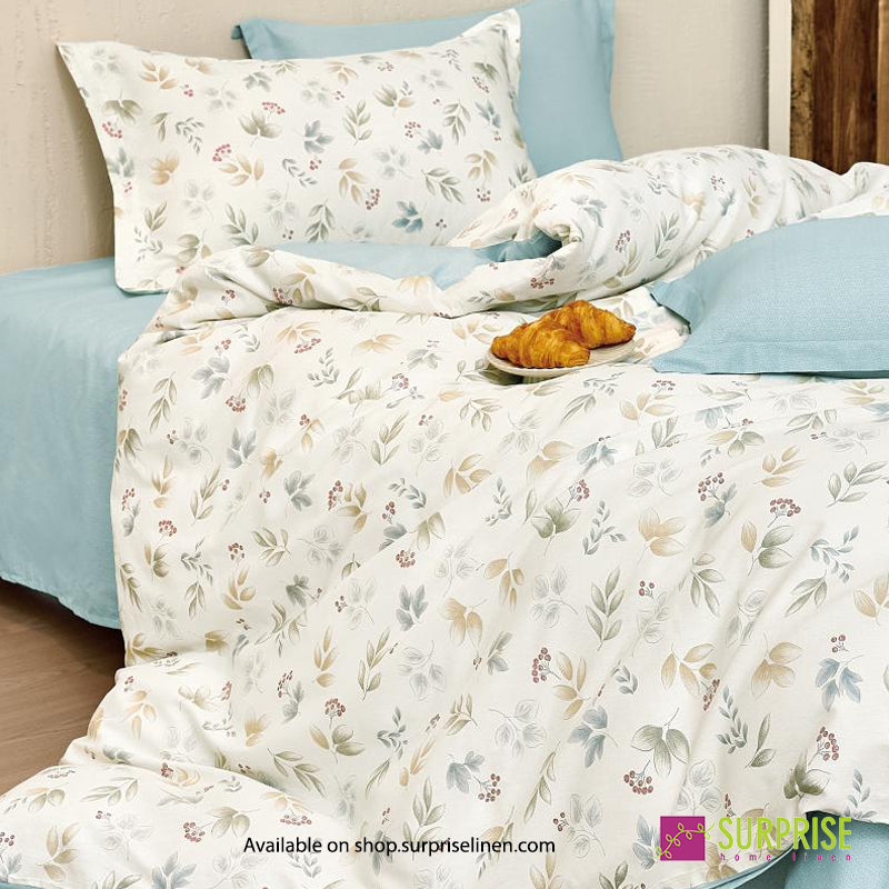 Surprise Home - Fresco Collection Ivory Fern 100% Cotton 3 Pcs Bedsheet Set (Ivory Grey)