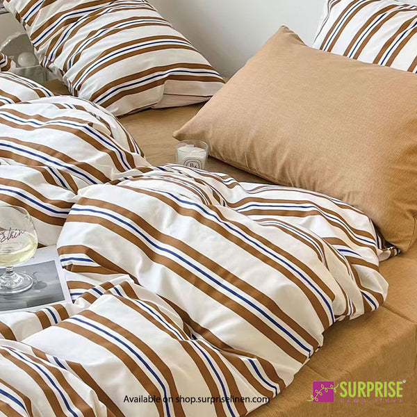 Everyday Luxury Essentials By Surprise Home - Bedeck Collection 3 Pcs Regular Queen Size Bedsheet Set in 300 TC Cotton Fabric (Cream & Mustard)