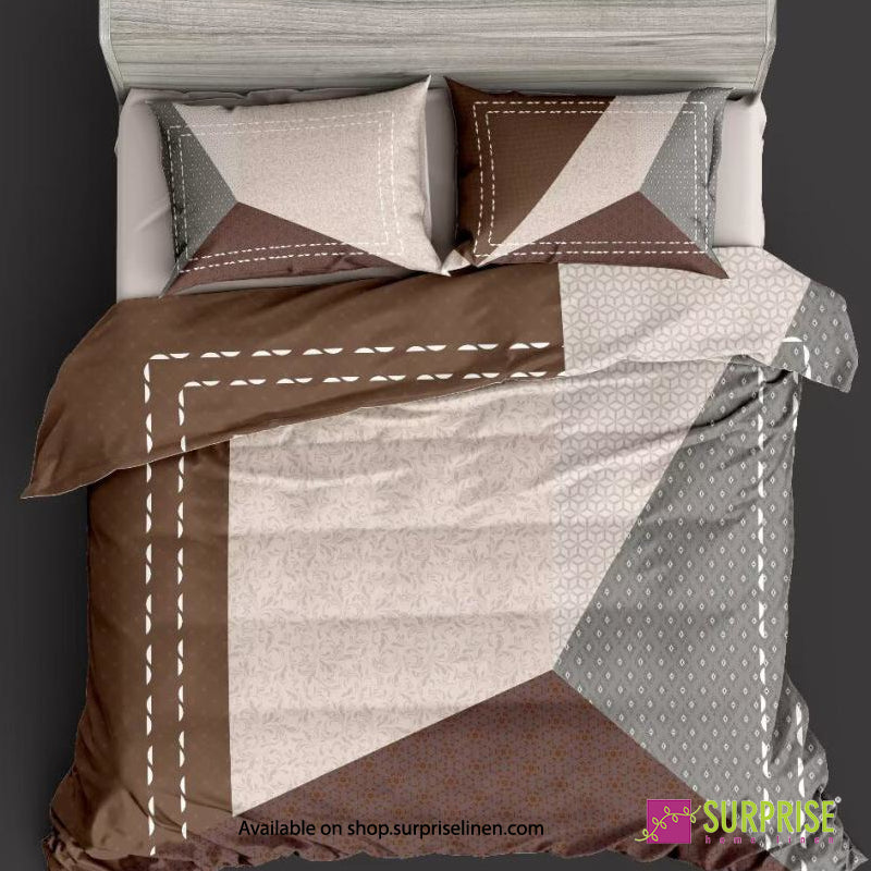 Surprise Home - Essenze Luxe Collection Cocoa Geometry Digital 100% Cotton 3 Pcs Bedsheet Set (Mocha Brown)