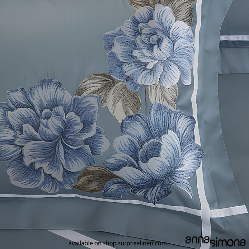 Anna Simona - Rosemary 4 Pcs Fine Cotton Satin Duvet Ensemble (Powder Blue)