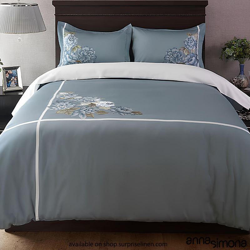 Anna Simona - Rosemary 4 Pcs Fine Cotton Satin Duvet Ensemble (Powder Blue)