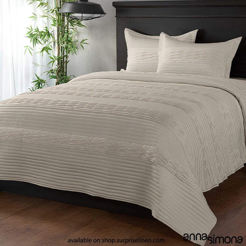 Anna Simona - Bianca 3 Pcs 400 TC Fine Cotton Satin  Bed Cover Set (Off White)