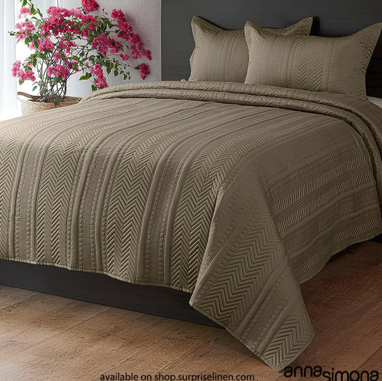 Anna Simona - Chipotle 3 Pcs 400 TC Fine Cotton Satin Bed Cover Set (Beige)