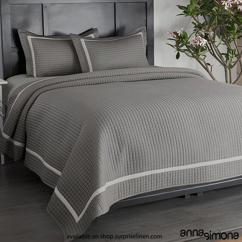 Anna Simona - Leopold 3 Pcs 400 TC Fine Cotton Satin  Bed Cover Set (Steel Grey)