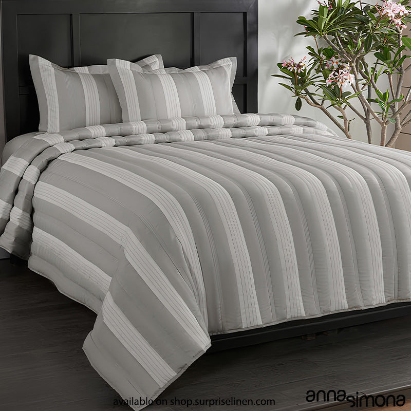 Anna Simona - Agate 3 Pcs 400 TC Fine Cotton Satin  Bed Cover Set (Silver White)