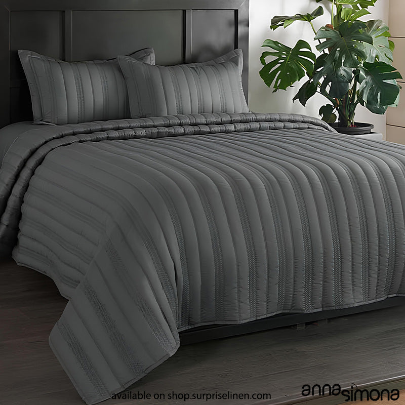 Anna Simona - Cheer 3 Pcs 400 TC Fine Cotton Satin Bed Cover Set (Soho Grey)