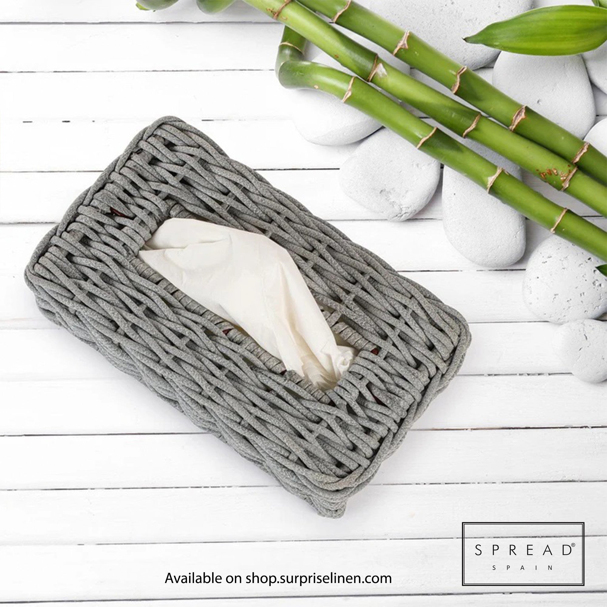 Spread Spain - Waterproof & Moisture Proof Synthetic Rattan Weaves Tissue Box (Grey)