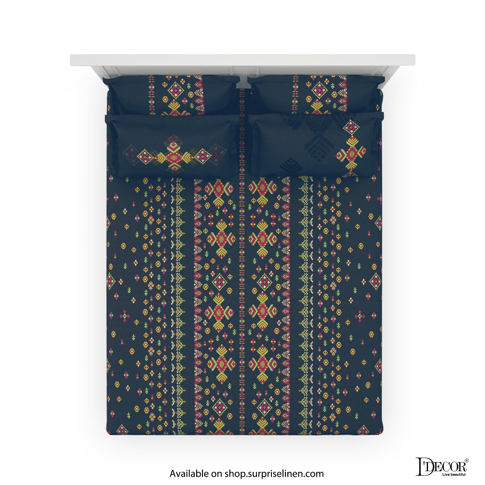 D'Decor - Phulkari Collection Black Bean Bed Sheet Set