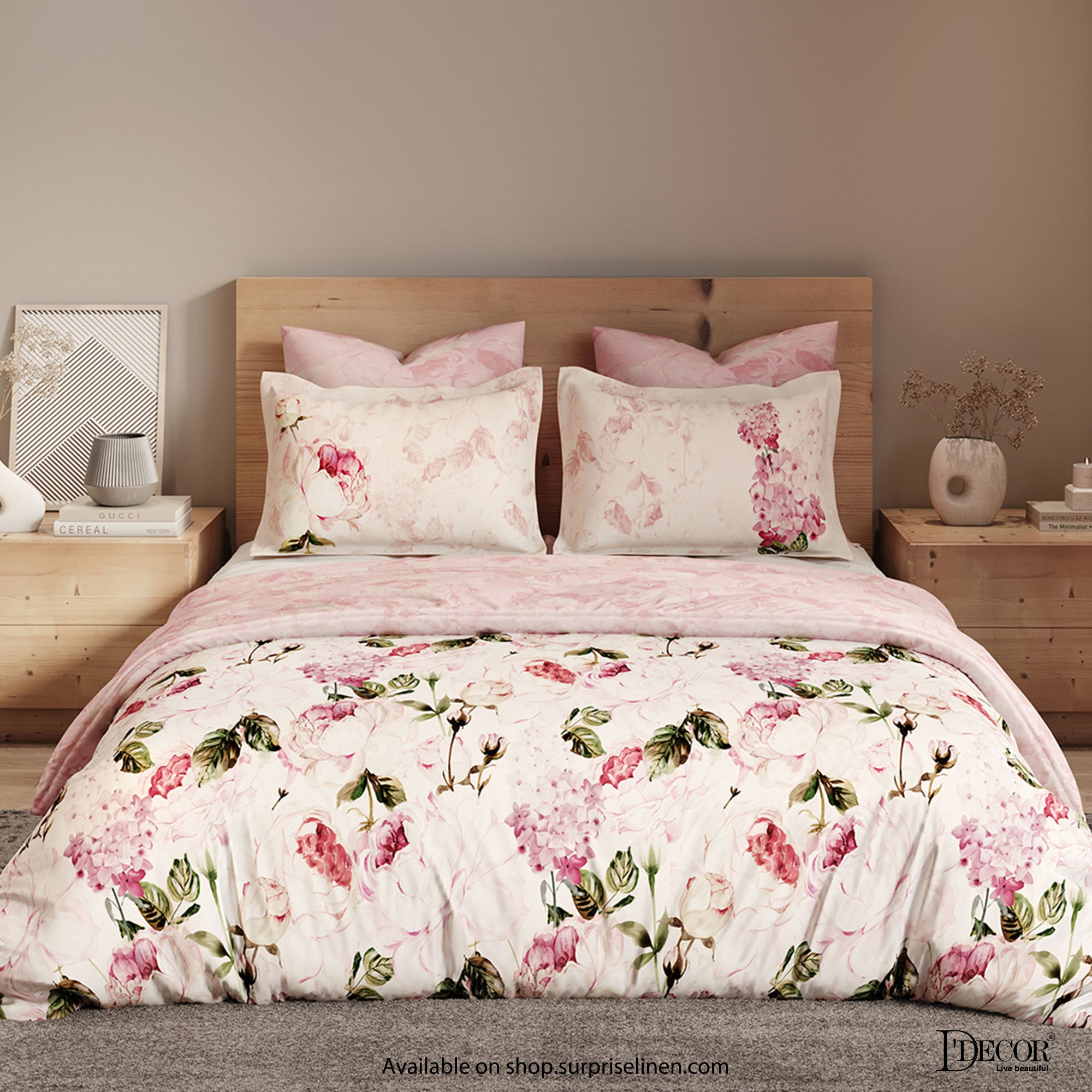 D'Decor - Esteem 210 TC Collection Pink Villa Bed Sheet Set