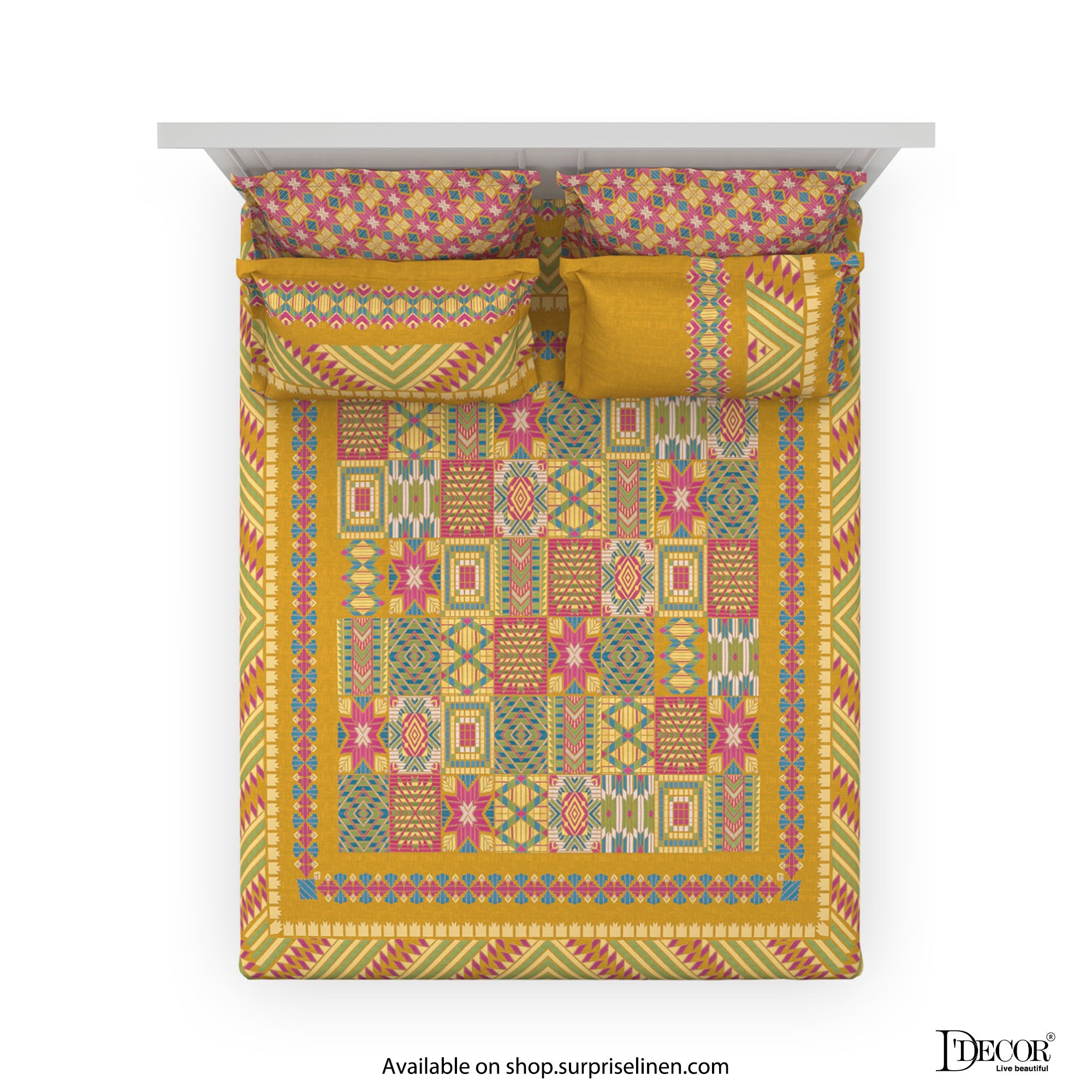 D'Decor - Phulkari Collection Ochre Bed Sheet Set