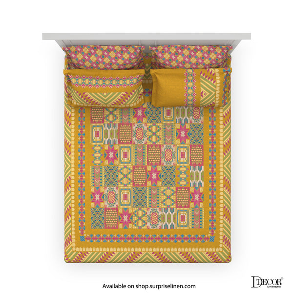 D'Decor- Phulkari Collection Ochre Bed Sheet Set