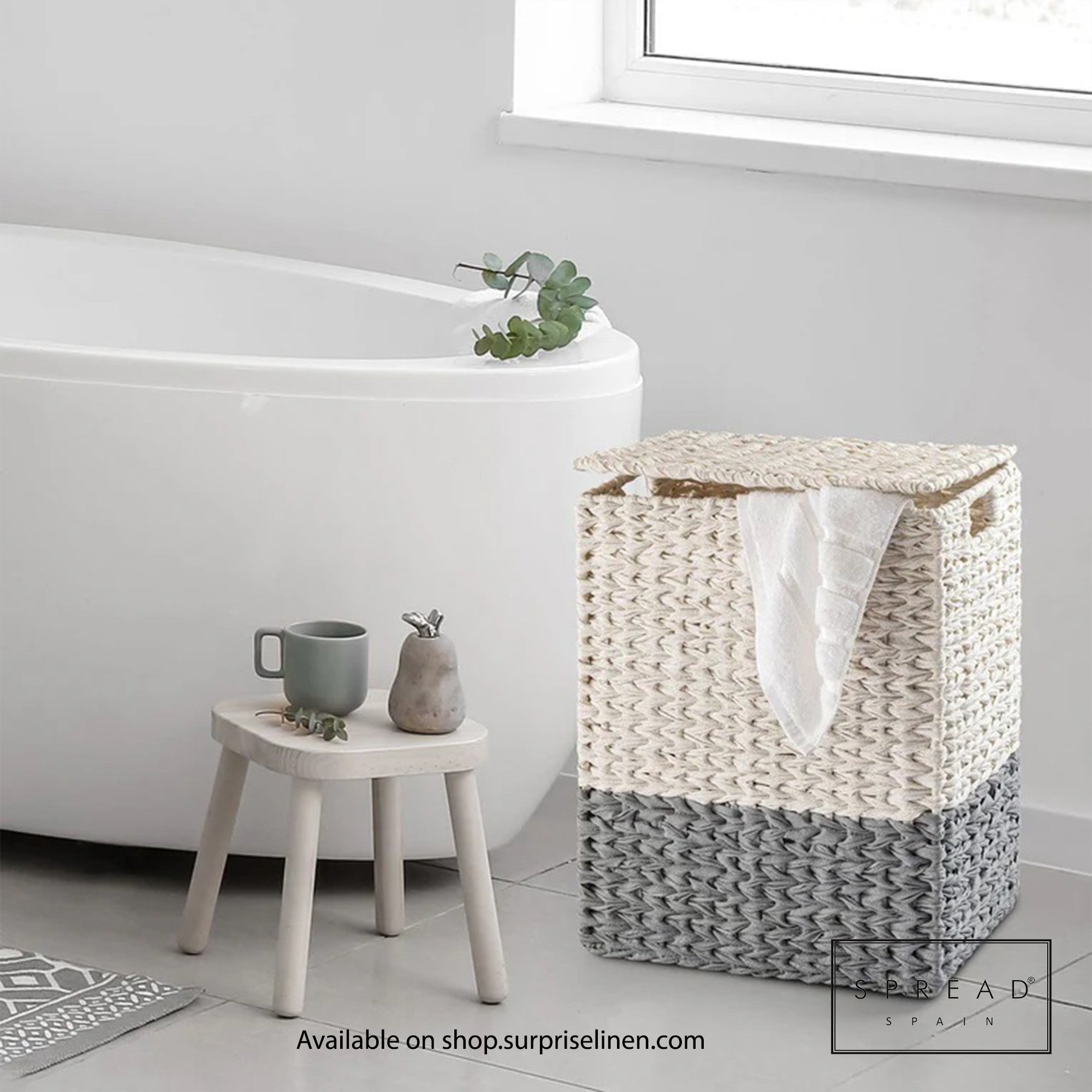 Spread Spain - Waterproof & Moisture Proof Synthetic Rattan Interknit Laundry Hamper (White & Grey)