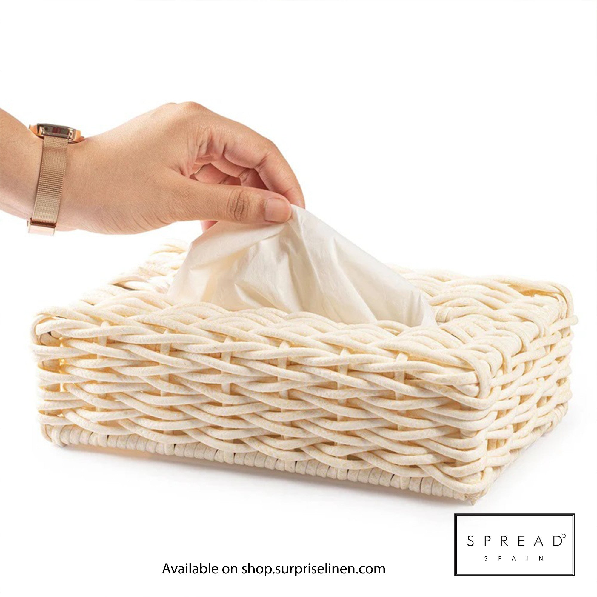 Spread Spain - Waterproof & Moisture Proof Synthetic Rattan Weaves Tissue Box (Off White)