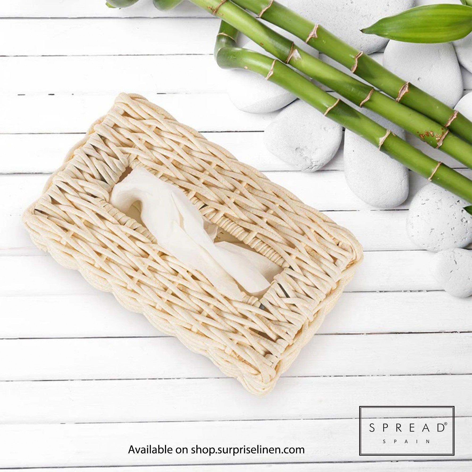 Spread Spain - Waterproof & Moisture Proof Synthetic Rattan Weaves Tissue Box (Off White)