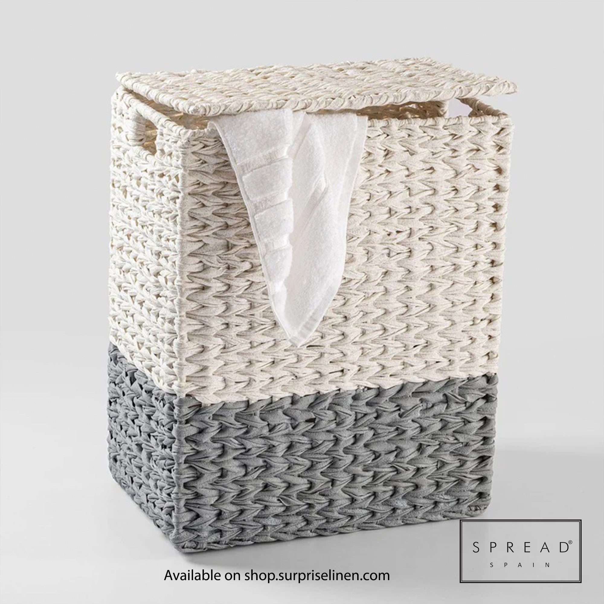 Spread Spain - Waterproof & Moisture Proof Synthetic Rattan Interknit Laundry Hamper (White & Grey)